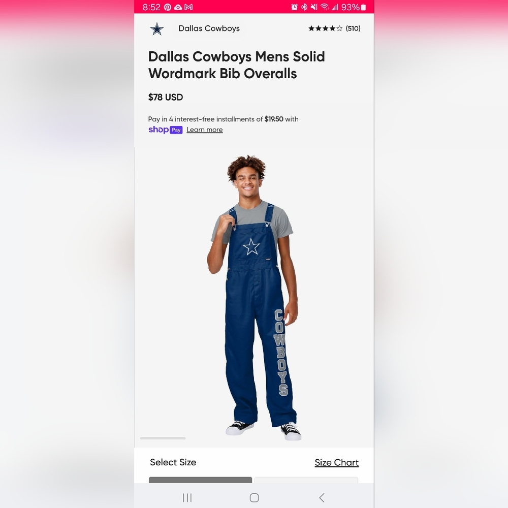 FOCO Men's Dallas Cowboys Solid Woodmark Bib Overalls
